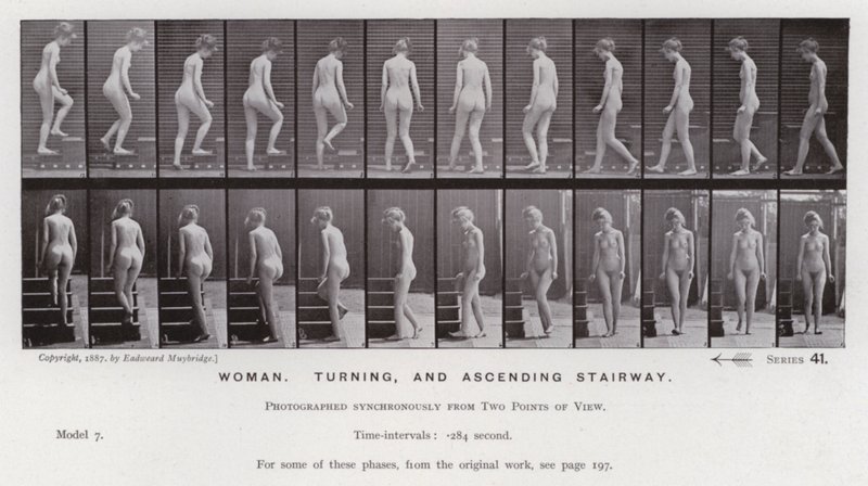 La figura umana in movimento: Donna, girando e salendo le scale da Eadweard Muybridge