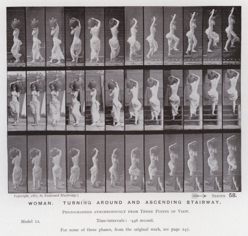 La figura umana in movimento: Donna, girando e salendo le scale da Eadweard Muybridge
