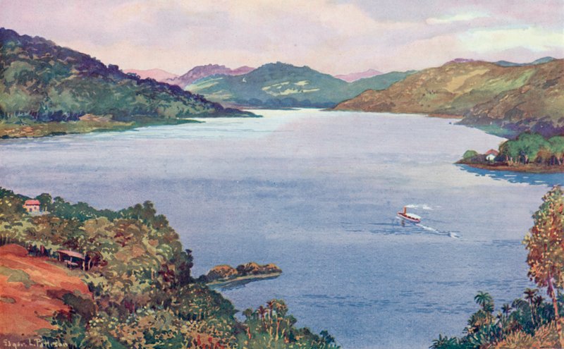 Uno scorcio del grande lago artificiale a Riberao das Lages, costruito dalla Rio de Janeiro Tramway, Light and Power Company da Edgar L. Pattison
