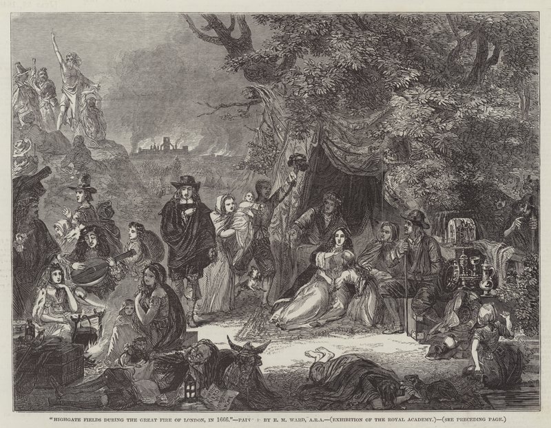Campi di Highgate durante il Grande Incendio di Londra, 1666 da Edgar Melville Ward