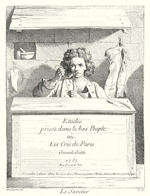 Il calzolaio (incisione) da Edmé (after) Bouchardon