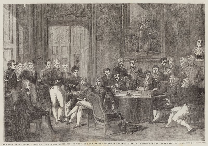 Il Congresso di Vienna, seduta dei plenipotenziari delle otto potenze che firmarono il Trattato di Parigi, 1815 da Edmond Morin