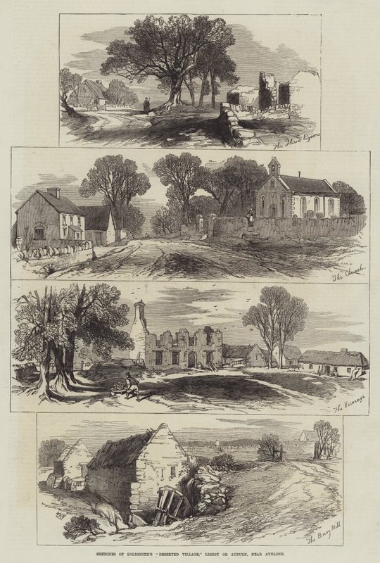 Schizzi del Villaggio Deserto di Goldsmith, Lishoy o Auburn, vicino ad Athlone da Edmund Morison Wimperis