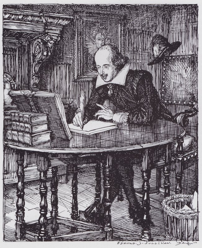 Shakespeare nel suo studio da Edmund Joseph (after) Sullivan