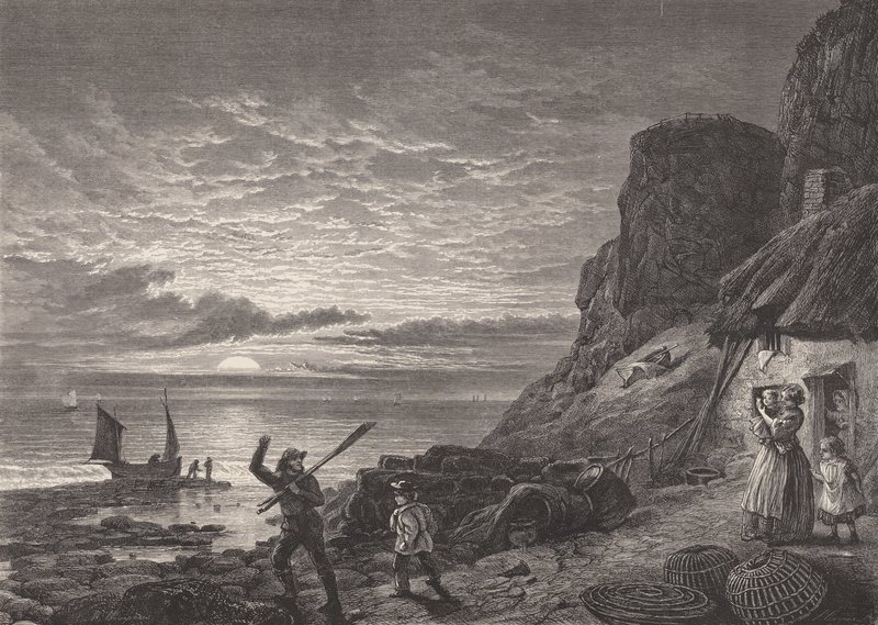 Pescatori padre e figlio che salutano la loro famiglia da Edmund Morison (after) Wimperis