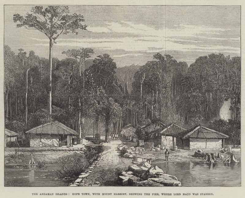 Le Isole Andamane, Hope Town, con il Monte Harriet, mostrando il molo dove Lord Mayo fu accoltellato da Edmund Morison Wimperis