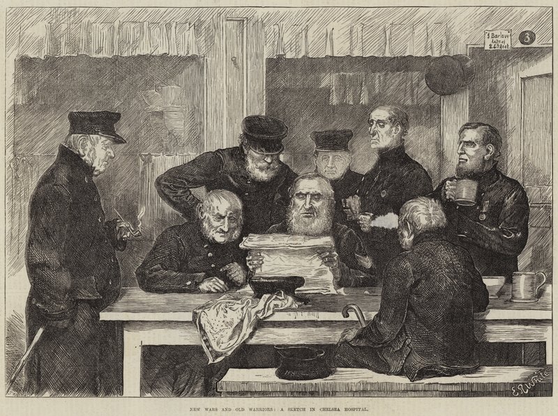 Nuove guerre e vecchi guerrieri, uno schizzo nel Chelsea Hospital da Edmund Richard White