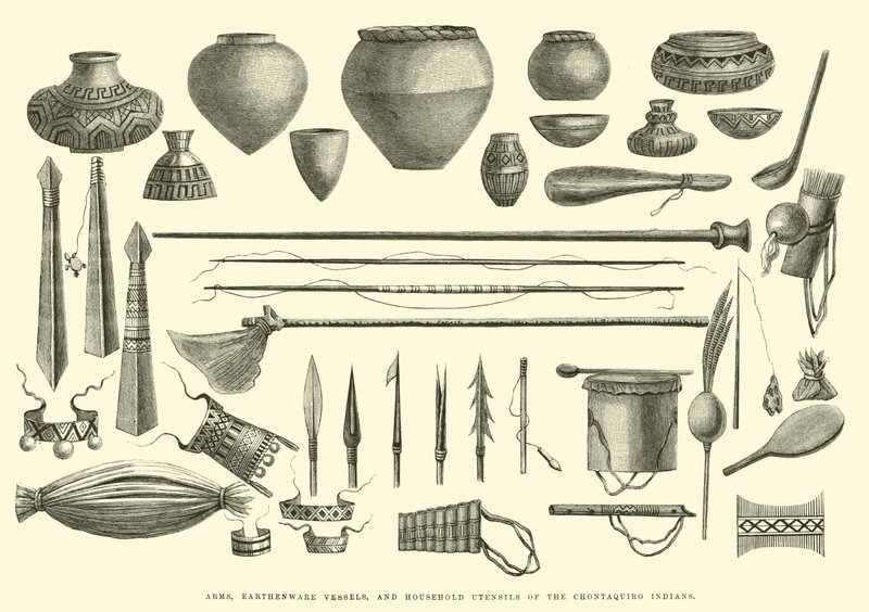 Armi, vasi di terracotta e utensili domestici degli indiani Chontaquiro da Edouard Riou