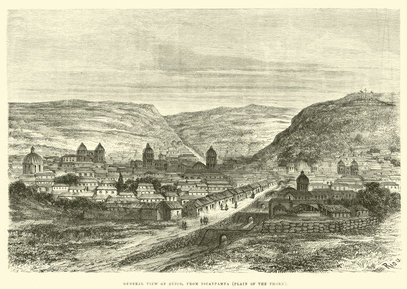 Veduta generale di Cuzco, da Iscaypampa, Pianura della Spina da Edouard Riou