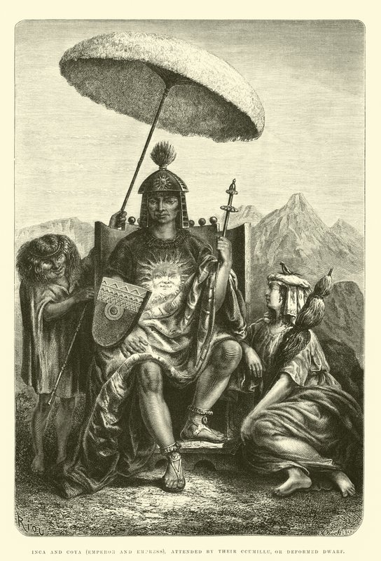 Inca e Coya (Imperatore e Imperatrice), assistiti dal loro Ccumillu, o Nano Deforme da Edouard Riou