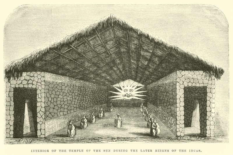Interno del Tempio del Sole durante i regni successivi degli Incas da Edouard Riou
