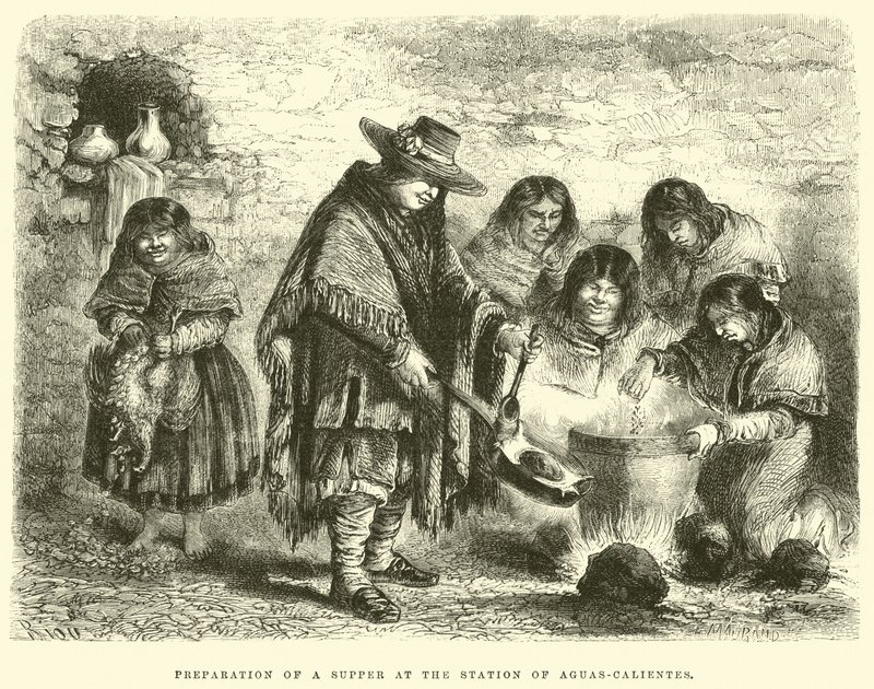 Preparazione di una cena alla Stazione di Aguas-Calientes da Edouard Riou