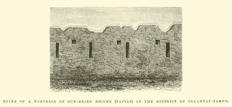 Rovine di una fortezza di mattoni crudi nel Distretto di Ollantay-Tampu da Edouard Riou
