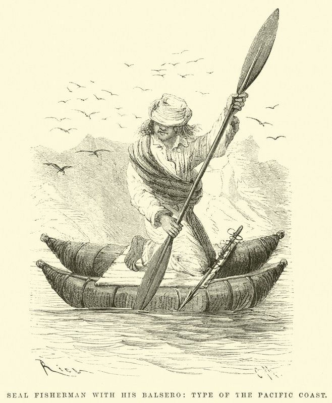 Pescatore di Foche con il Suo Balsero, Tipo della Costa del Pacifico da Edouard Riou