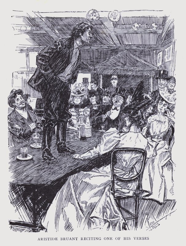 Parigi boema: Aristide Bruant recita uno dei suoi versi (litografia) da Edouard Alfred (1875 1954) Cucuel