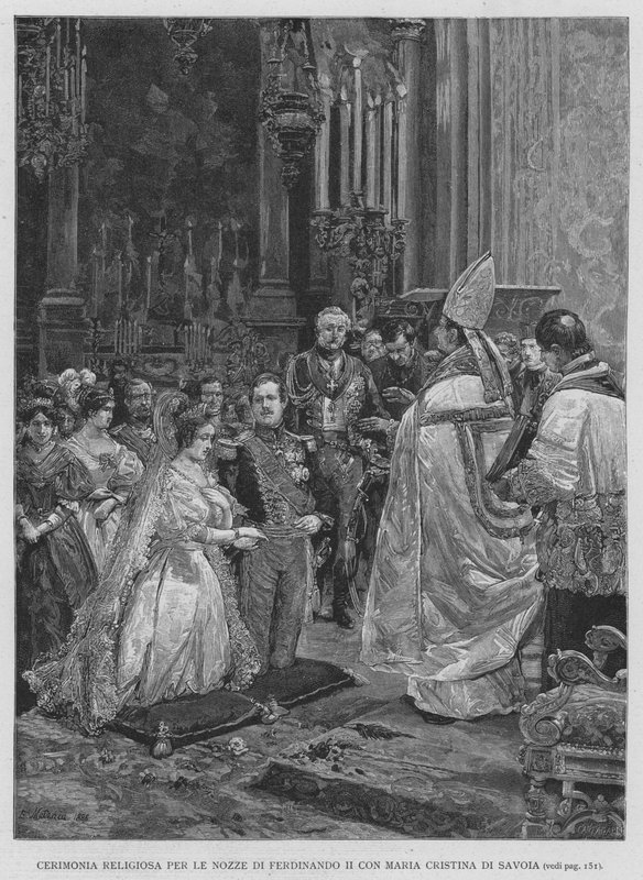 Cerimonia religiosa per le nozze di Ferdinando II con Maria Cristina di Savoia da Edouardo Matania