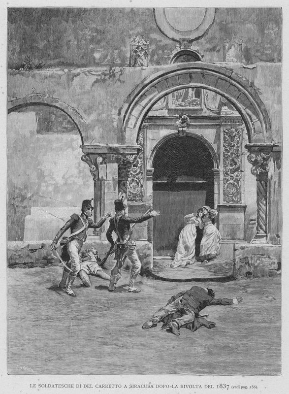 Le Soldatesche Di Del Carretto A Siracusa Dopo La Rivolta Del 1837 da Edouardo Matania