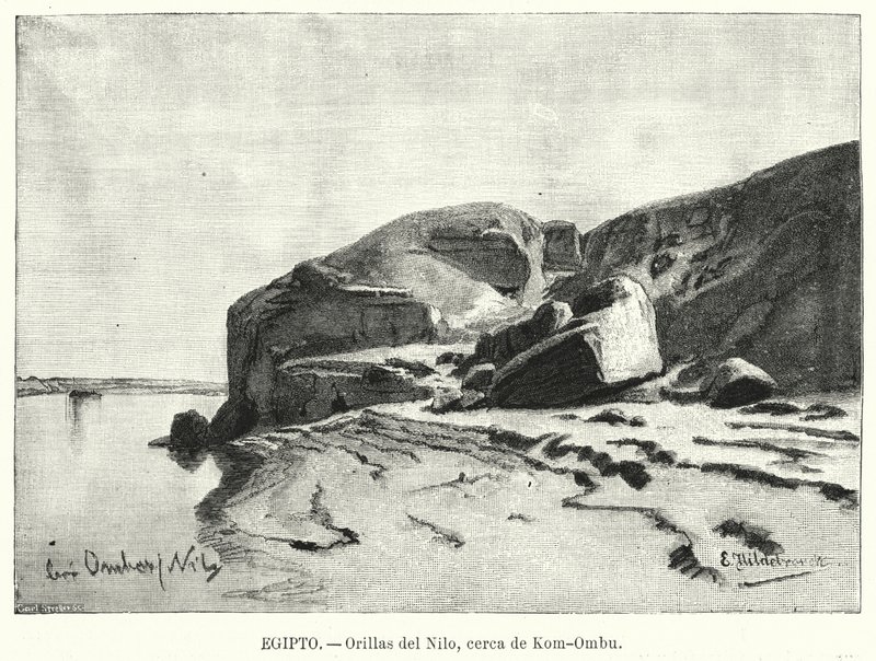 Sponde del fiume Nilo vicino a Kom Ombo, Egitto da Eduard (after) Hildebrandt