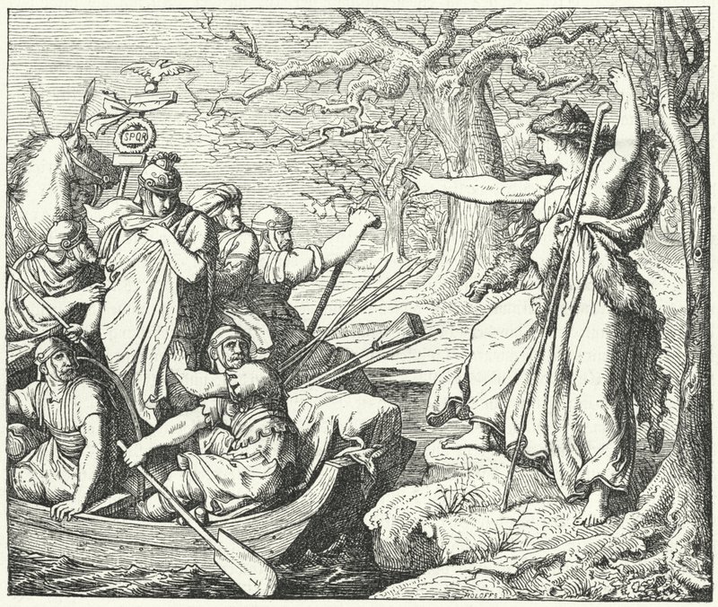 Il generale romano Nerone Claudio Druso sul fiume Elba, 9 a.C. da Eduard Bendemann
