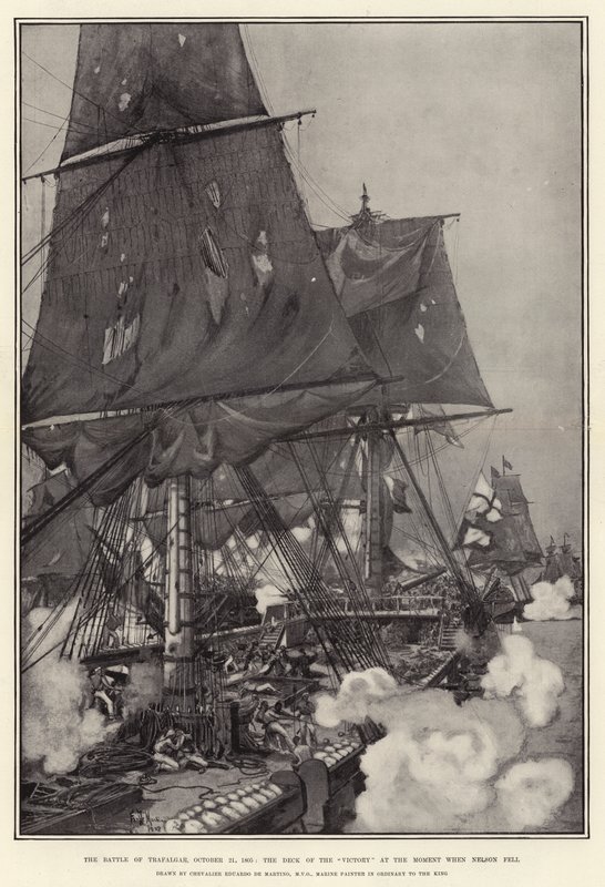 La battaglia di Trafalgar, 21 ottobre 1805, il ponte della Victory al momento della caduta di Nelson da Eduardo de Martino
