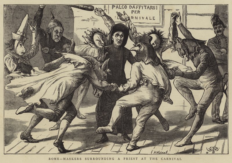 Roma, Mascherati che circondano un Prete al Carnevale da Edward Frederick Brewtnall