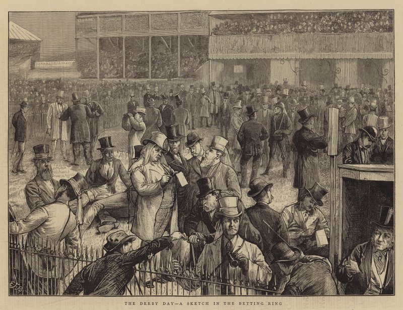 Il giorno del Derby, uno schizzo nel Betting Ring da Edward Frederick Brewtnall