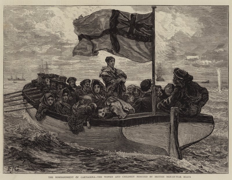 Il bombardamento di Cartagena, donne e bambini salvati dalle barche da guerra britanniche da Edward John Gregory