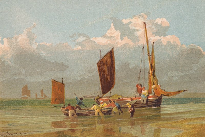 Barche da pesca in uscita, al largo di Norfolk da Edward (after) Duncan