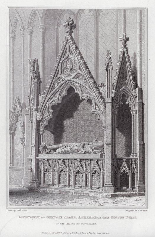 Monumento di Gervase Alard, ammiraglio dei Cinque Porti, nella chiesa di Winchelsea (incisione) da Edward Blore