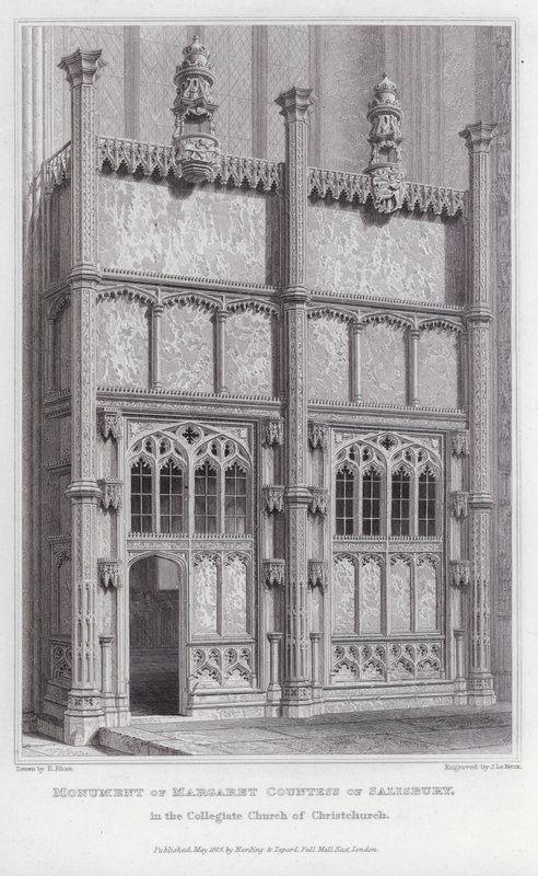 Monumento di Margaret Contessa di Salisbury, nella Chiesa Collegiale di Christchurch (incisione) da Edward Blore