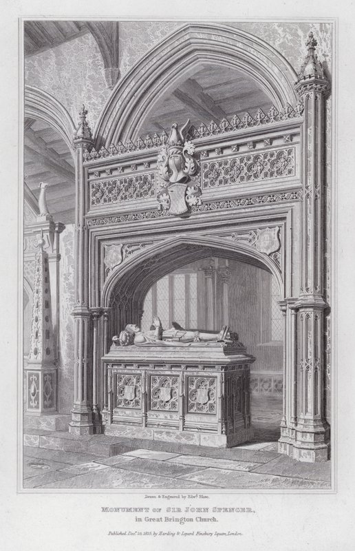 Monumento di Sir John Spencer, nella Chiesa di Great Brington (incisione) da Edward Blore