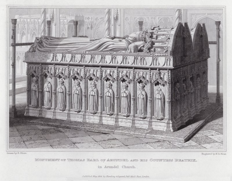 Monumento di Thomas Conte di Arundel e della sua Contessa Beatrix, nella Chiesa di Arundel (incisione) da Edward Blore
