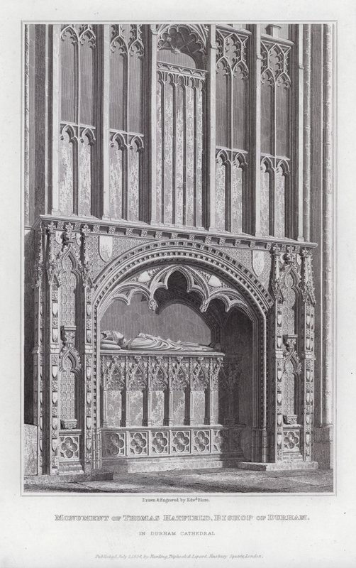 Monumento di Thomas Hatfield, Vescovo di Durham, nella Cattedrale di Durham (incisione) da Edward Blore