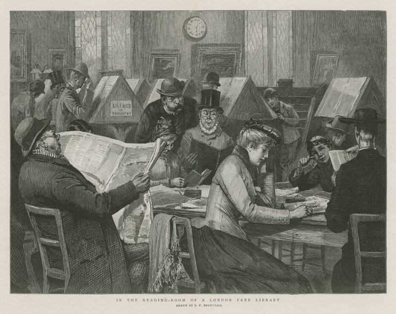 Nella sala di lettura di una biblioteca gratuita di Londra da Edward Frederick Brewtnall