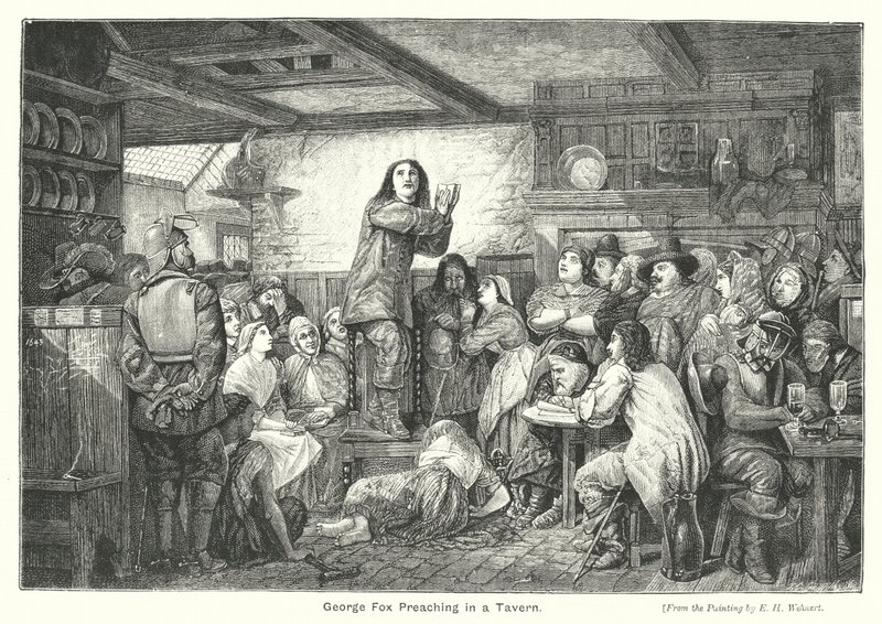 George Fox che predica in una taverna da Edward Henry (after) Wehnert