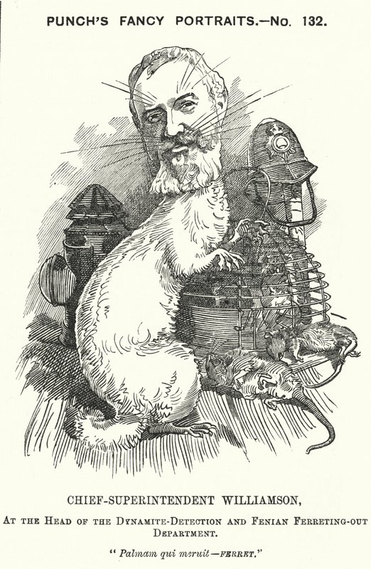 Cartone animato di Punch: Adolphus Williamson, ufficiale di polizia britannico e primo capo del ramo investigativo della polizia metropolitana da Edward Linley (after) Sambourne