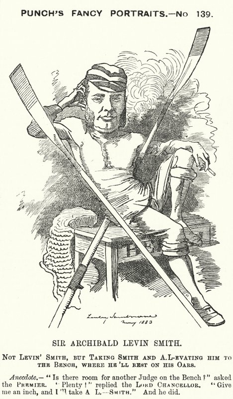 Cartone animato di Punch: Archibald Levin Smith, giudice inglese e vogatore che ha gareggiato nella University Boat Race e alla Henley Royal Regatta da Edward Linley (after) Sambourne