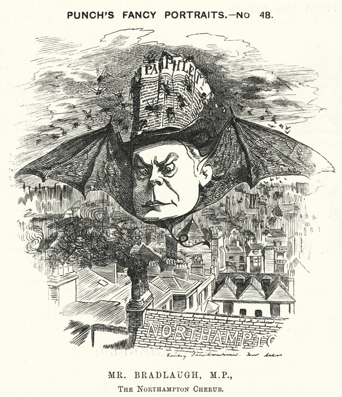 Cartone animato di Punch: Charles Bradlaugh, politico liberale inglese e ateo da Edward Linley (after) Sambourne