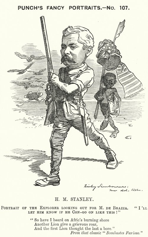 Cartone animato di Punch: Henry Morton Stanley, giornalista ed esploratore gallese da Edward Linley (after) Sambourne