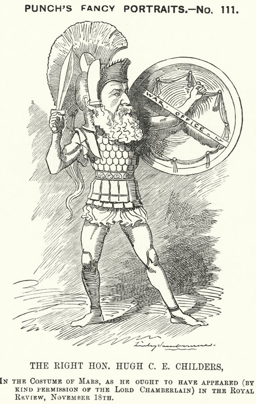Cartone animato Punch: Hugh Childers, politico liberale inglese (incisione) da Edward Linley (after) Sambourne