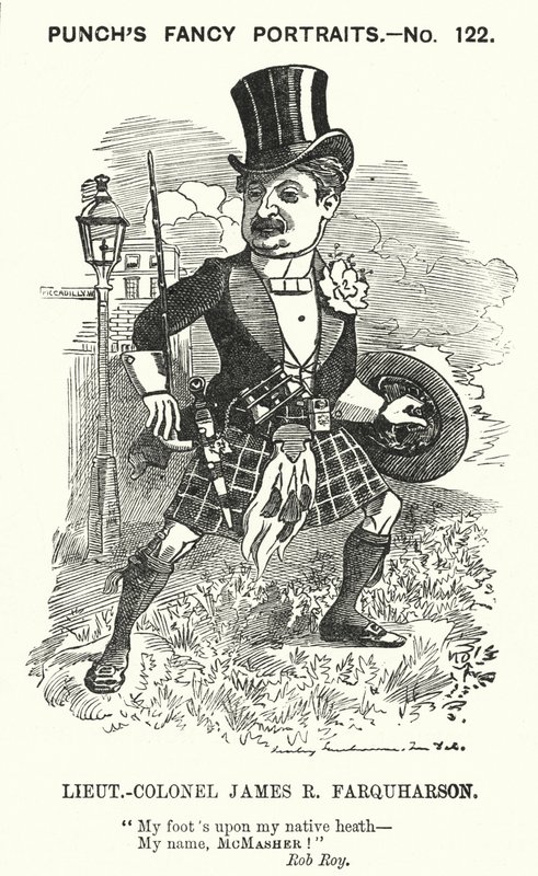 Cartone animato di Punch: James Ross Farquharson, soldato scozzese da Edward Linley (after) Sambourne