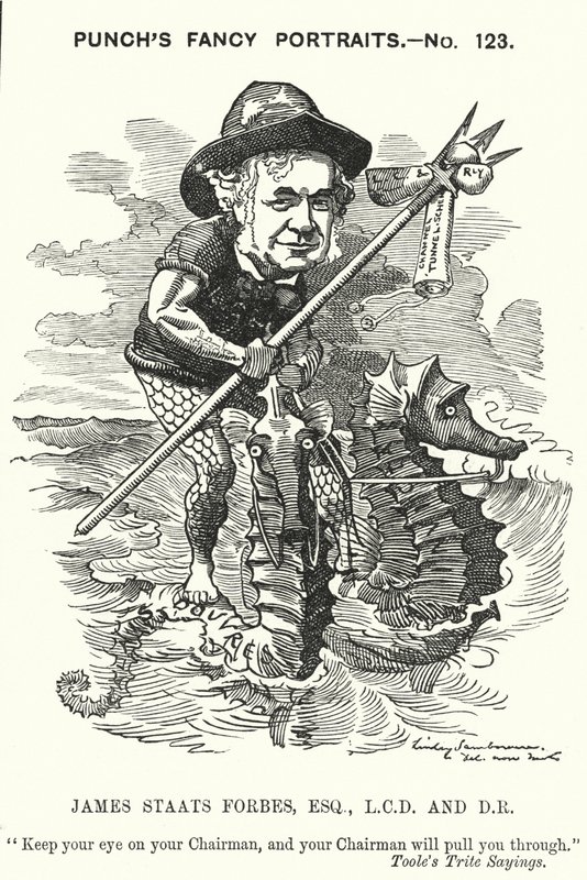 Cartone animato Punch: James Staats Forbes, ingegnere ferroviario e amministratore scozzese da Edward Linley (after) Sambourne