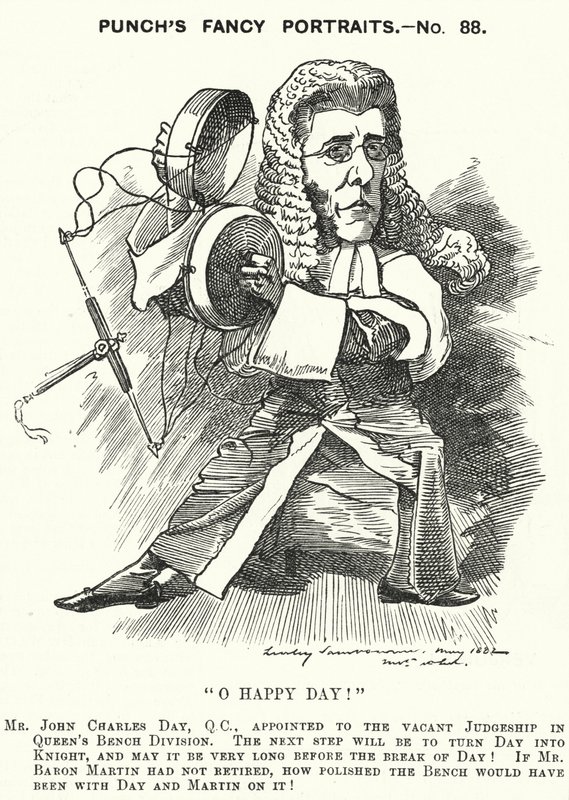Cartone animato di Punch: John Charles Day, avvocato e giudice inglese (incisione) da Edward Linley (after) Sambourne