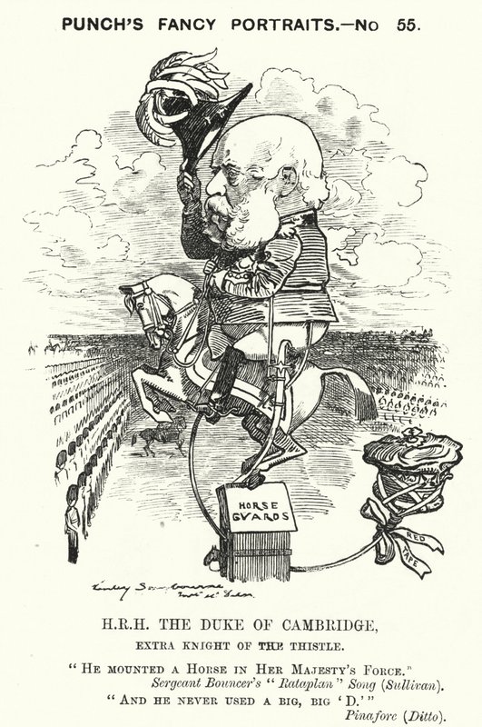 Cartone animato di Punch: Principe Giorgio, Duca di Cambridge, soldato britannico (incisione) da Edward Linley (after) Sambourne