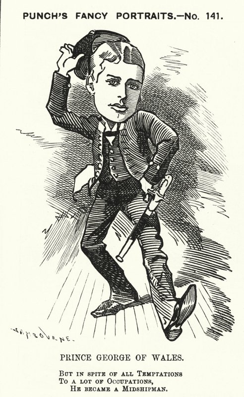 Cartone animato Punch: Principe Giorgio del Galles, il futuro re Giorgio V, come guardiamarina nella Royal Navy (incisione) da Edward Linley (after) Sambourne