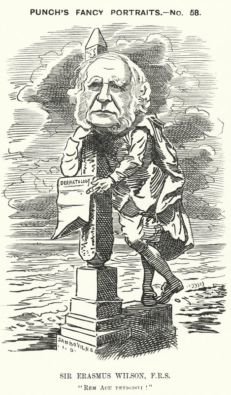 Cartone animato di Punch: Sir Erasmus Wilson, chirurgo e dermatologo inglese da Edward Linley (after) Sambourne