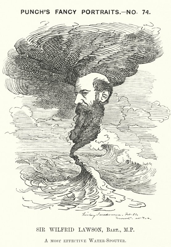 Cartone animato Punch: Sir Wilfrid Lawson, politico liberale radicale inglese e sostenitore della temperanza (incisione) da Edward Linley (after) Sambourne