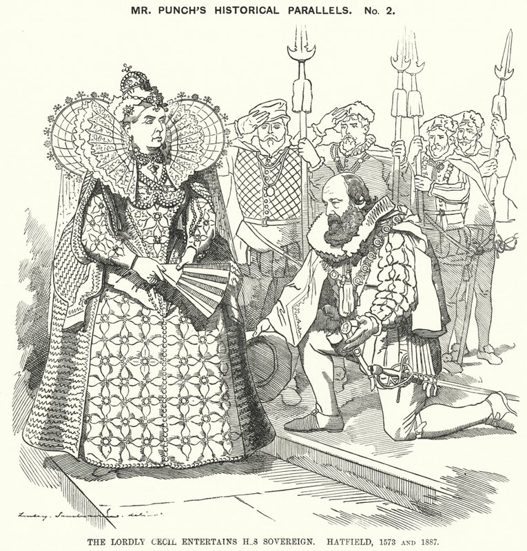 Cartone animato Punch: Il nobile Cecil intrattiene il suo sovrano, Hatfield da Edward Linley (after) Sambourne