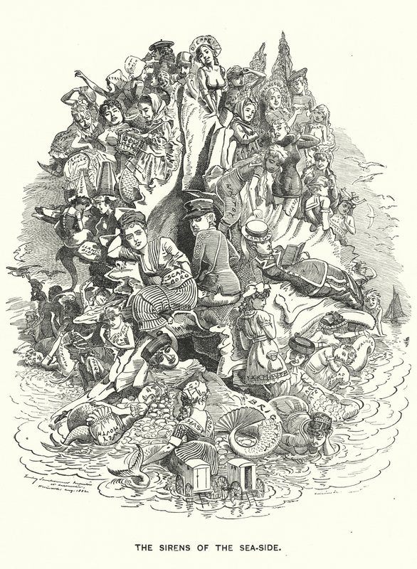 Cartone animato di Punch: Le Sirene del Mare - località balneari britanniche (incisione) da Edward Linley (after) Sambourne