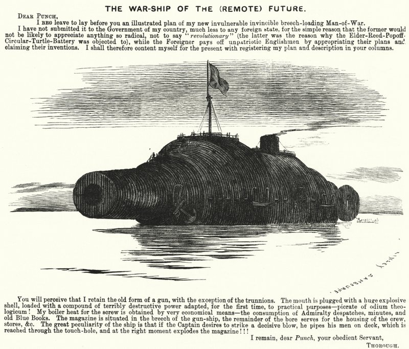 Cartone animato di Punch: La Nave da Guerra del (Remoto) Futuro (incisione) da Edward Linley (after) Sambourne